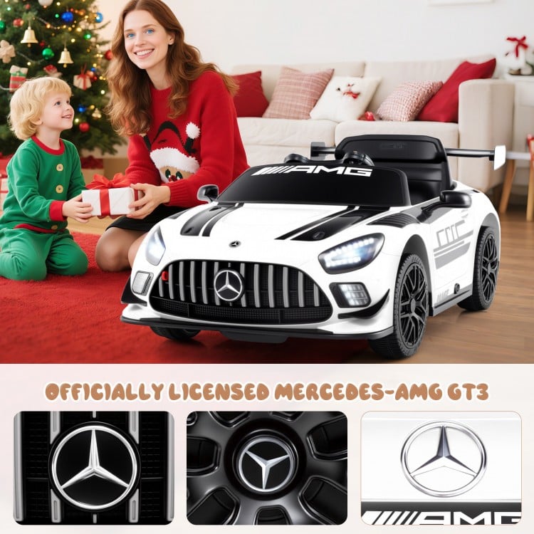 12V Kids Ride-On Car Mercedes-AMG GT3 Licensed with Adjustable Speed-White