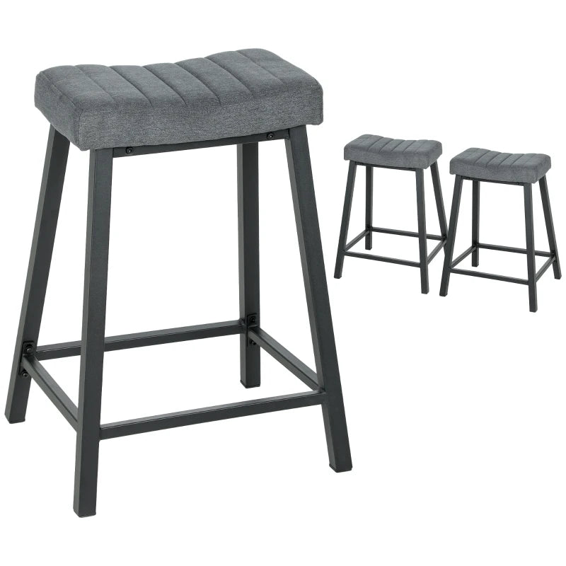 Set of 3 Bar Stools, Velvet Upholstered Counter Stools with Curved Seat and Footrest for Kitchen Island, Grey