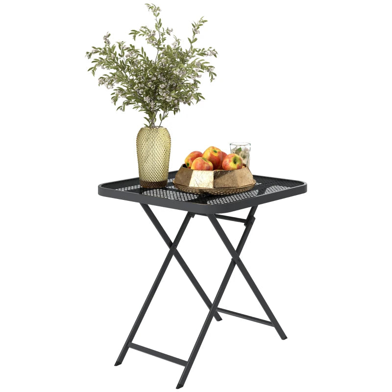 27.5" Square Outdoor Patio Table, Outdoor Folding Table with Grid Rattan-Like Top for Camping, Picnic, Black