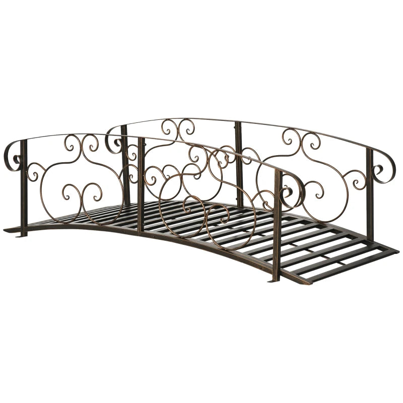 6FT Steel Garden Bridge with Safety Siderails, Decorative Arc Landscaping Bridge for Backyard Creek Stream Pond, Brown