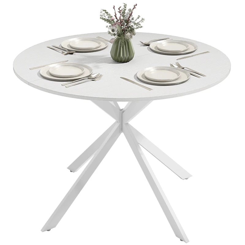 40" Round Kitchen Table for 4, Industrial Dining Table with Steel Legs for Dining Room, White Oak