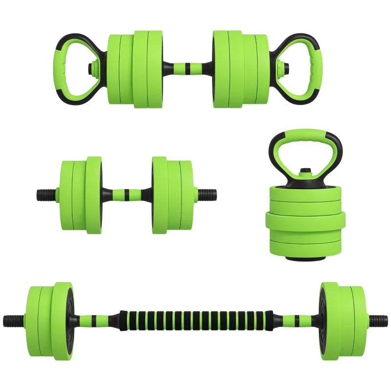 Soozier 88lbs 4-in-1 Adjustable Weight Dumbbell Set, Barbell, Kettlebell, Push Up Stand, Green