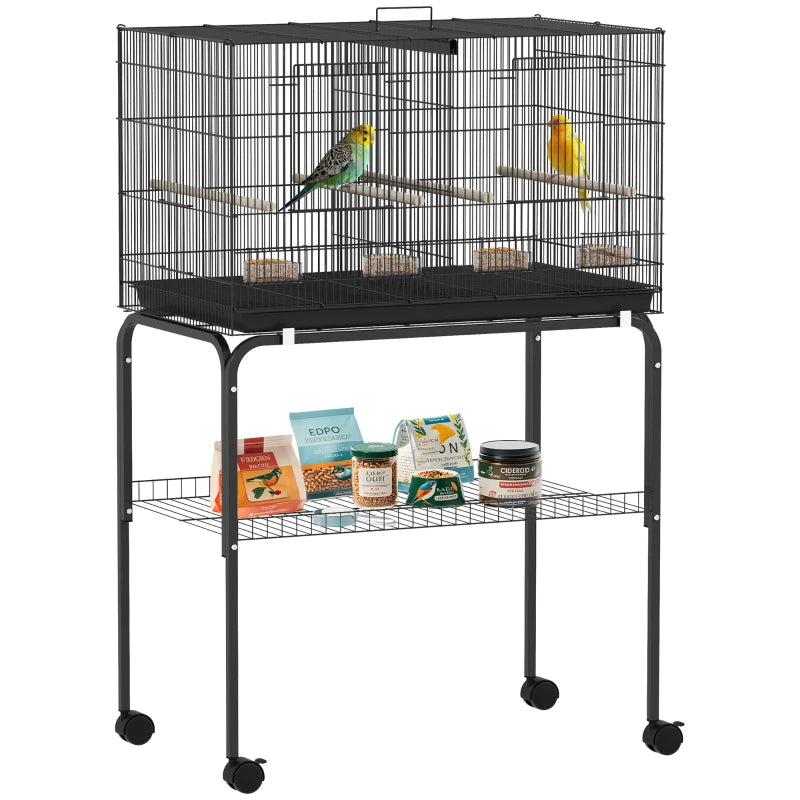 46" H Bird Cage, Large Parakeet Cage for Budgie, Lovebird, Canary, Finches with Divider, Black