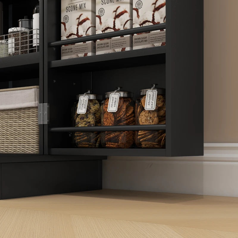 41" Kitchen Pantry Cabinet with 5-tier Shelving, 12 Spice Racks, Anti-Tipping, 2-Door Storage Cabinet with 3-Level Adjustable Shelves, Black