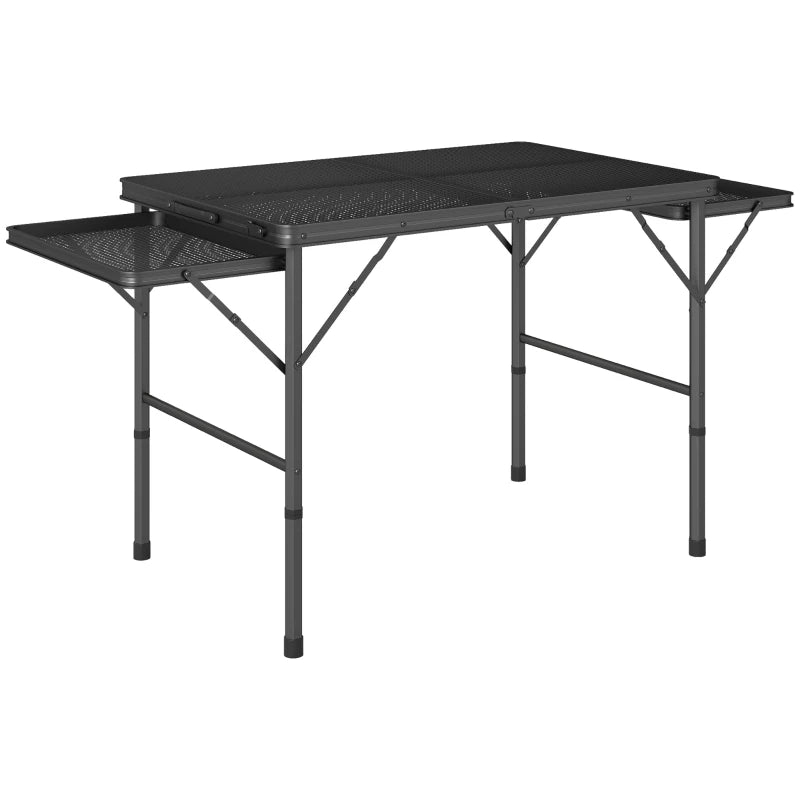4.5ft Folding Grill Table, Height Adjustable Camping Table w/ Wing Panels, Metal Portable Picnic Table w/ Mesh Desktop