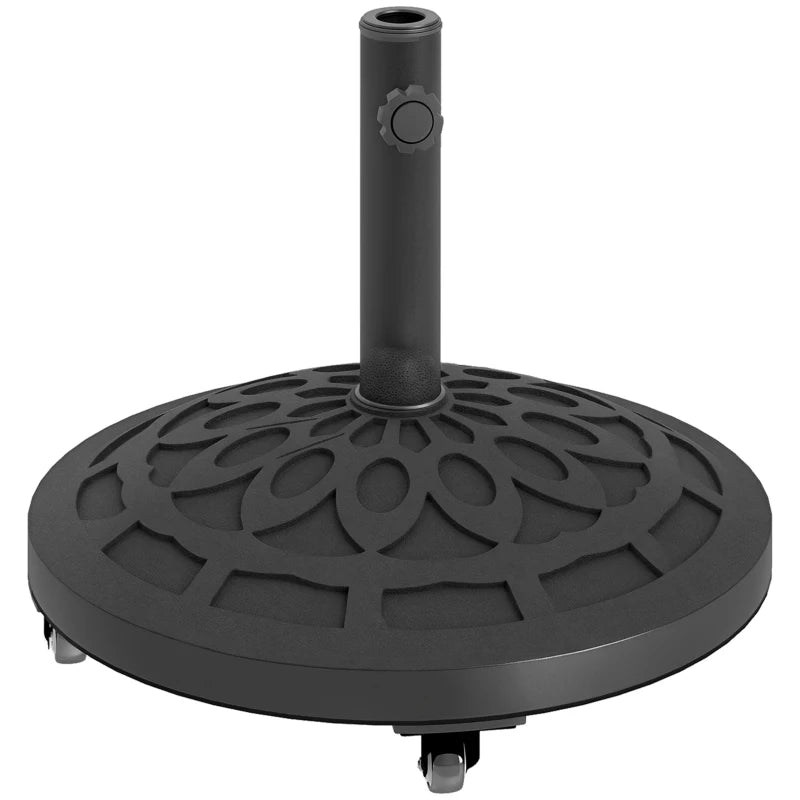 46lbs Resin Round Patio Umbrella Base with Wheels, Umbrella Stand Base, Heavy Duty Patio Umbrella Holder, Black