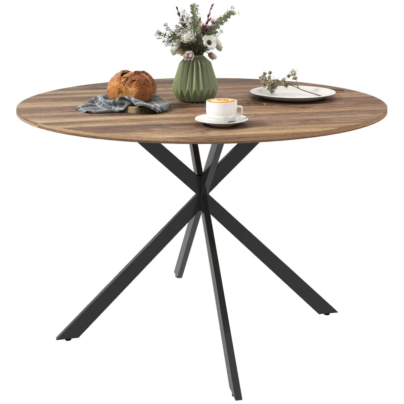 47" Round Kitchen Table for 4, Industrial Dining Table with Steel Legs for Dining Room, Dark Brown and Black