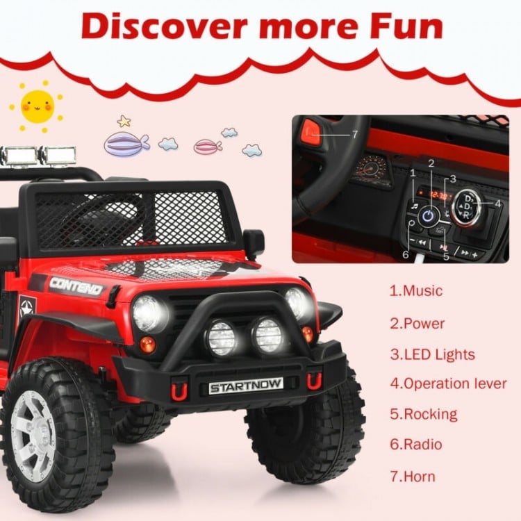 12V Kids Electric Ride On Truck with Remote Control and Operation Lever-Red