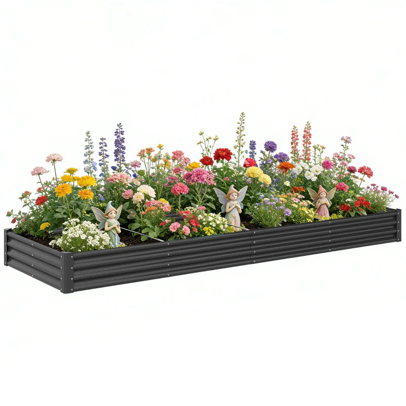 12 x 4 x 1ft Galvanized Raised Garden Bed, Reinforced Outdoor Planter Box with Open Bottom, Dark Grey