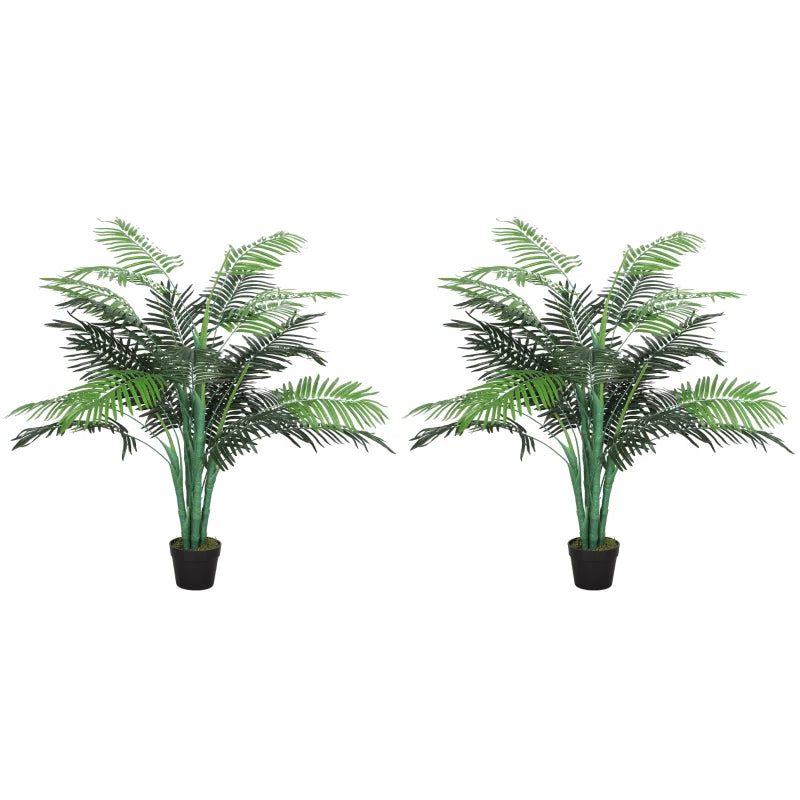 4FT Artificial Palm Tree Set of 2, Fake Tropical Tree with Lifelike Leaves, Faux Plant in Pot for Indoor Decoration, Green