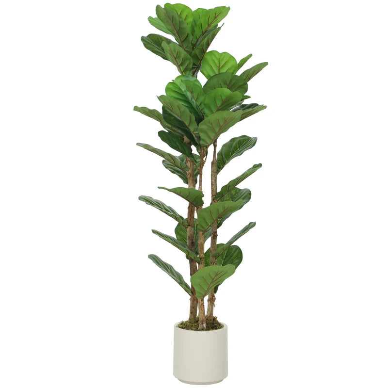 4FT Artificial Fiddle Leaf Fig Tree, Fake Potted Tree with Solid Wood Trunks and Lifelike Leaves for Indoor Decor, Green