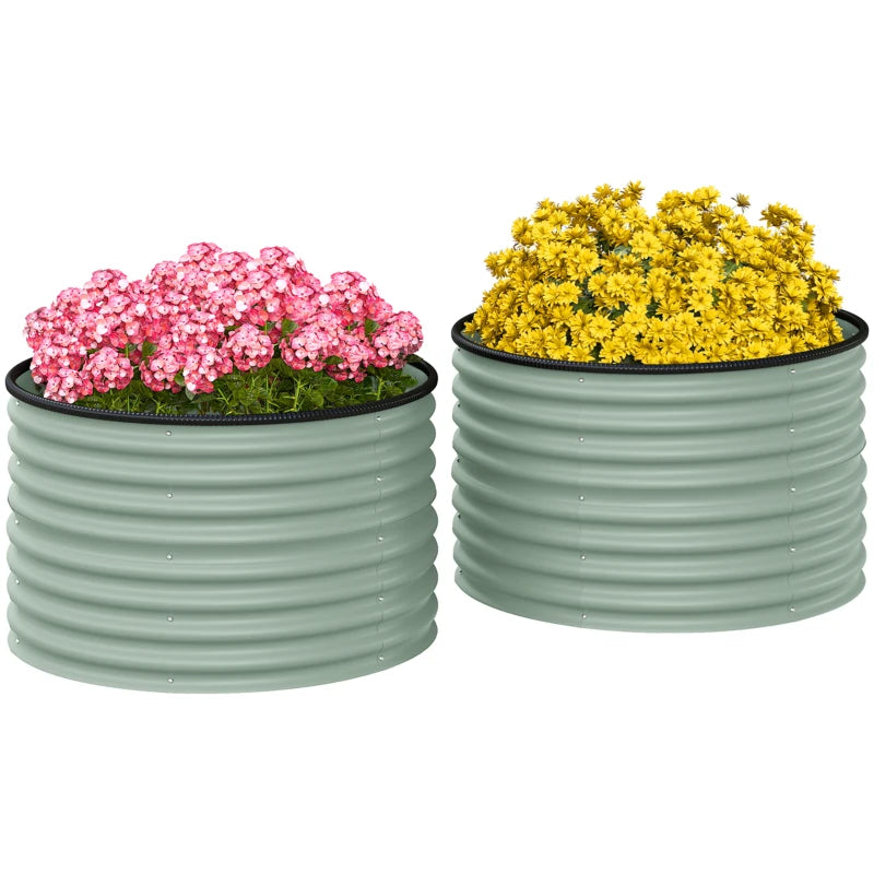 Set of 2 Raised Garden Bed, Metal Planter Box with Safety Edging, Easy-to-assemble Stock Tank, Green
