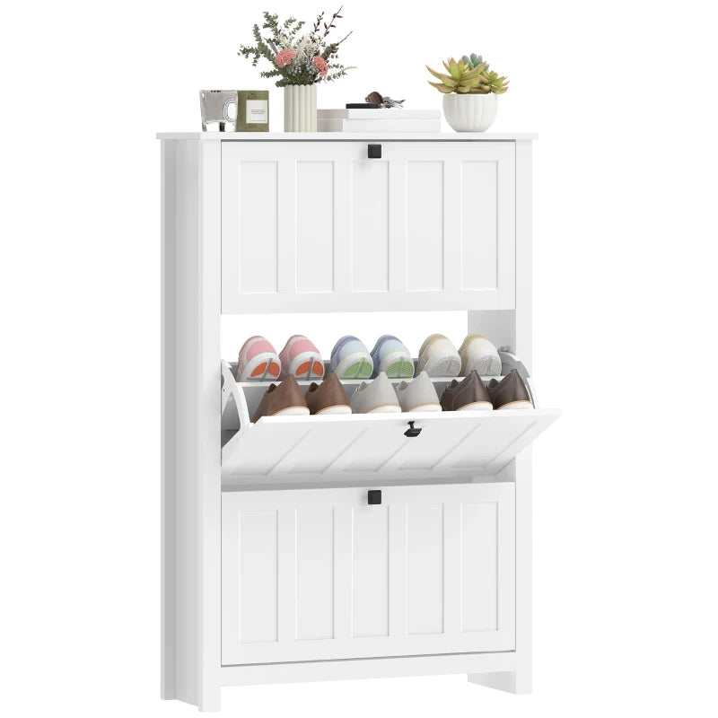 Slim Shoe Cabinet with 3 Flip Drawers, Shoe Storage Cabinet with Adjustable Shelves for Entryway, Holds 18 Pairs, White