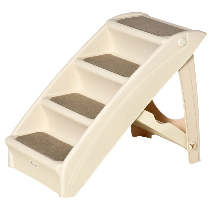 4-Level Portable Dog Stairs, Foldable Dog Steps for Small Dogs, Lightweight Cat Steps, with Nonslip Soft Mats, for High Bed, Sofa, Beige