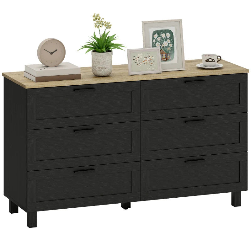 47" Wide Chest of Drawers, Modern Dresser with 6 Drawers and Wood Legs for Bedroom, Living Room, Entryway, Black