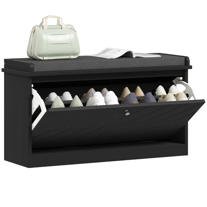 Shoe Storage with Seat, Upholstered Hallway Bench, Shoe Bench with Flip Drawer, Adjustable Shelf for 6-8 Pairs of Shoes