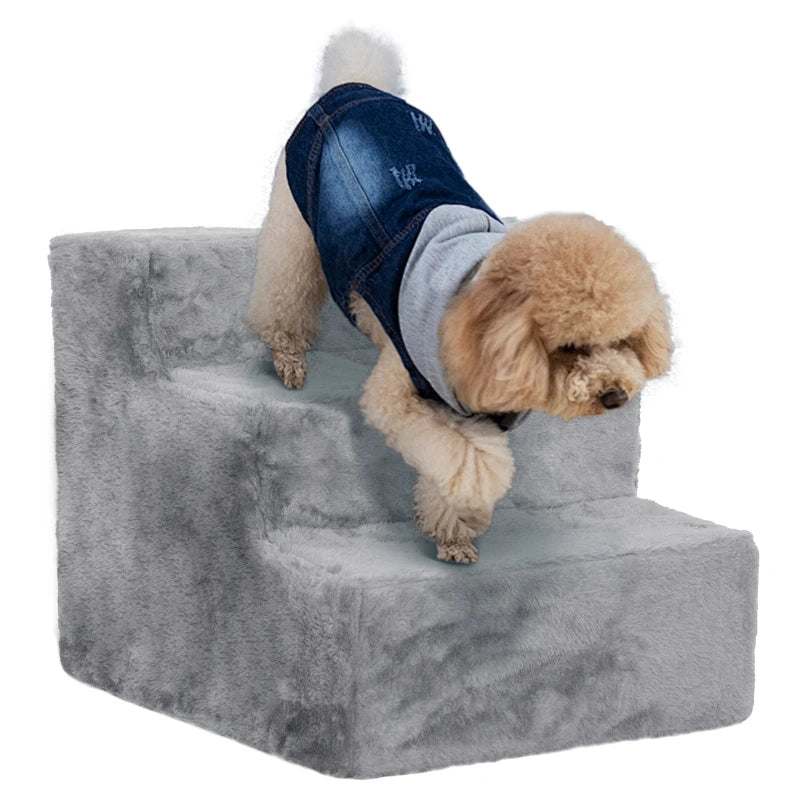 3-Step Dog Ramp for Sofa, Bed, and Couch, with Removable Cover, Light Grey