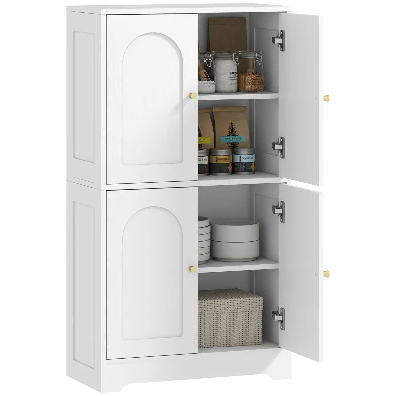 43" Kitchen Pantry Cabinet, Freestanding Modern Storage Cabinet with 4 Arched Doors and 2 Adjustable Shelves, White