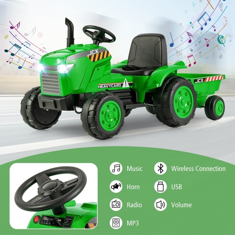 12V Kids Ride On Tractor with Trailer and Remote Control-Dark Green