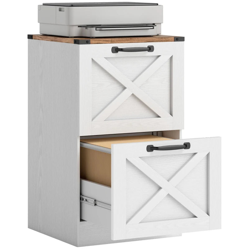 2 Drawer File Cabinet with Silent Slides, Vertical Farmhouse Filing Cabinet Fits Letter/A4 Size Home Office, White