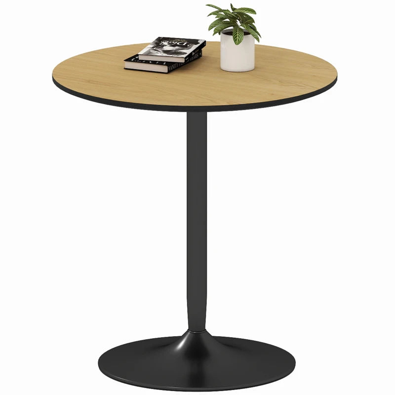 27.6" Round Kitchen Table for 2, Modern Small Dining Table with Wood Veneer, Steel Base for Dining Room, Natural