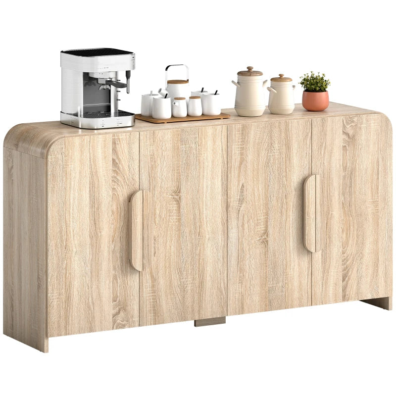 Sideboard Buffet Cabinet, 62" Modern Kitchen Storage Cabinet with Soft-Close Doors and Adjustable Shelves, Natural Wood