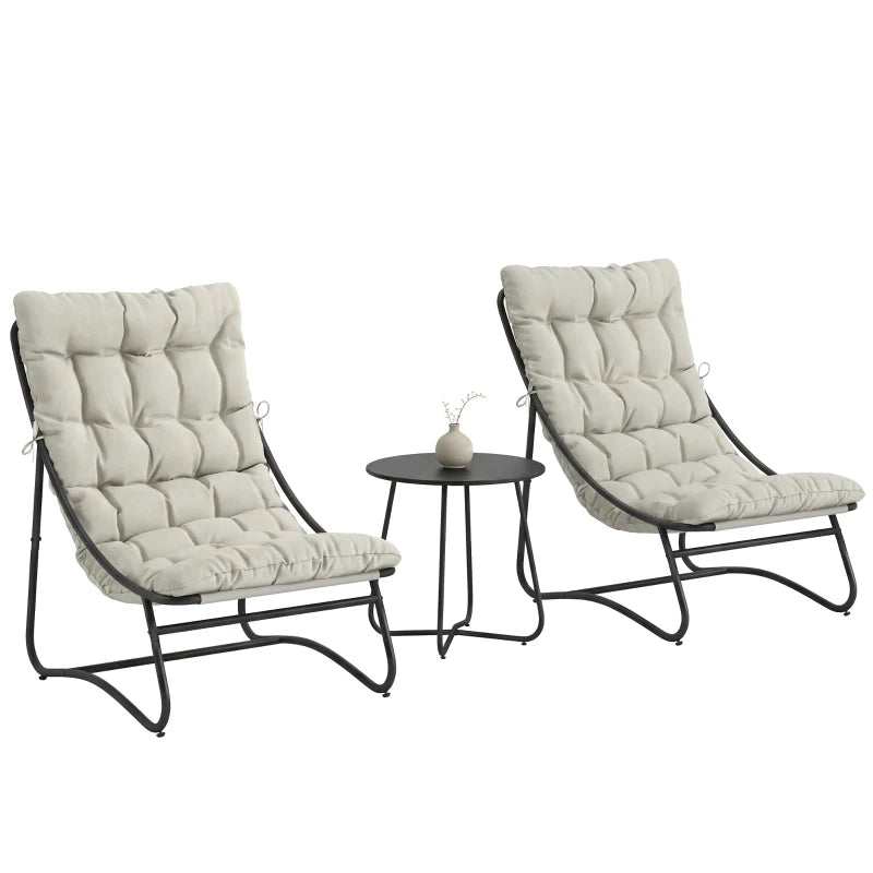 3 Piece Outdoor Bistro Set, Round Patio Table and Chairs Set for 2 with Breathable Mesh Seat and Cushions, Light Grey