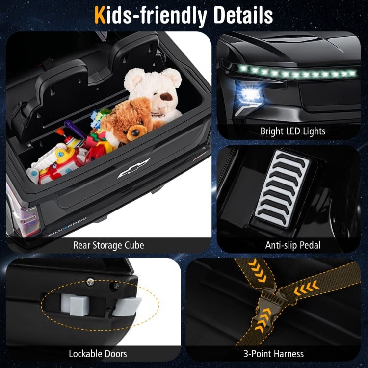 12V Ride on Car Truck Licensed Chevrolet with Remote Control Gift for 3+-Black