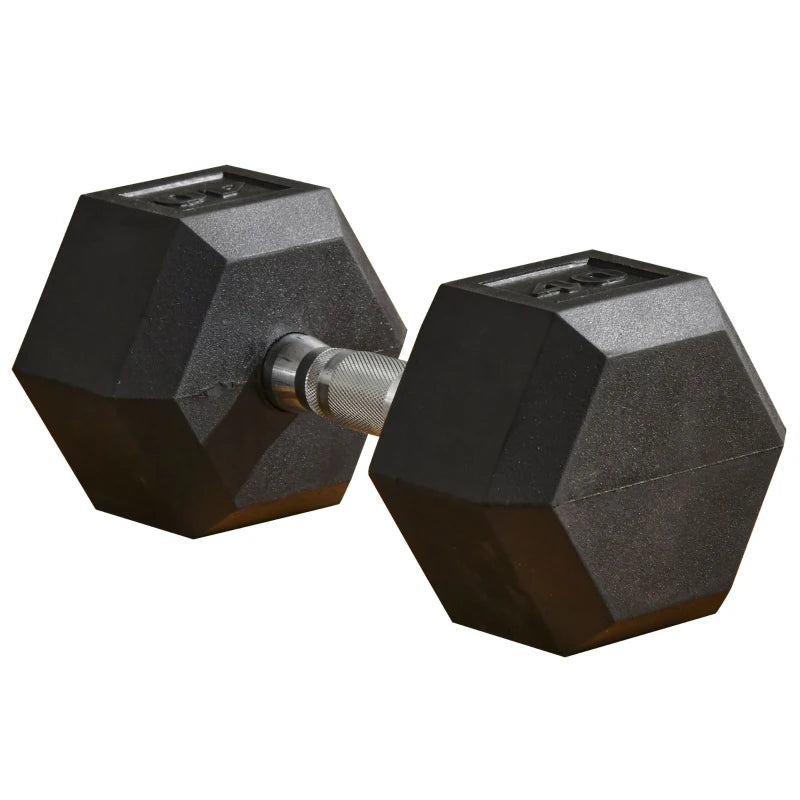 Soozier 40lbs Rubber Hex Dumbbell, Weight Dumbbell Hand Weight Barbell for Body Fitness Training for Home Office Gym, Black