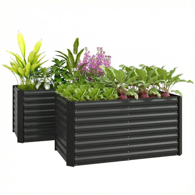 Set of 2 Galvanized Metal Planters for Outdoor Plants, 4' x 2' x 2' Raised Garden Bed, Black