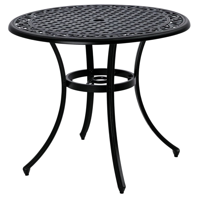35.5" Round Outdoor Dining Table for 2-4, Cast Aluminum Garden Patio Table with 2" Umbrella Hole, Grid Top, Black