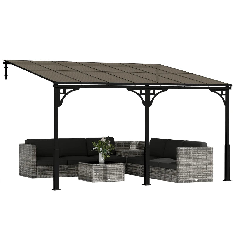 13' x 10' Lean to Gazebo, Hardtop Wall Mounted Outdoor Pergola with Polycarbonate Roof and Metal-Aluminium Frame