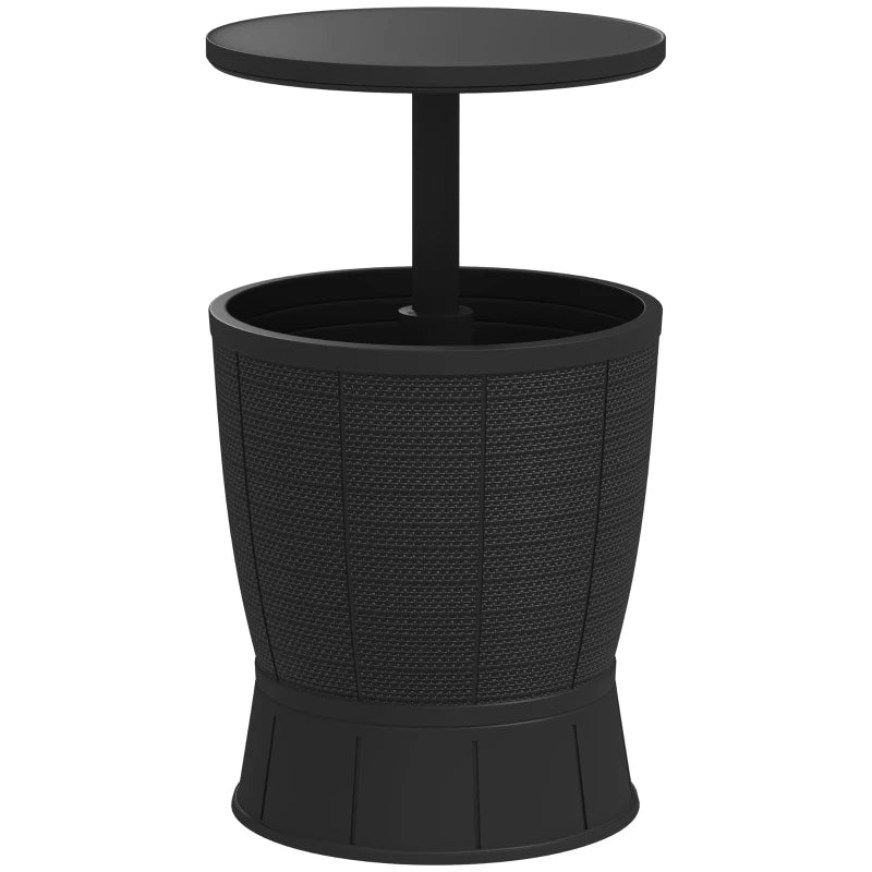 11 Gallon Patio Cooler Side Table, Outdoor Cooler Bar Table with Height Adjustable Top, Drainage Plug, Black
