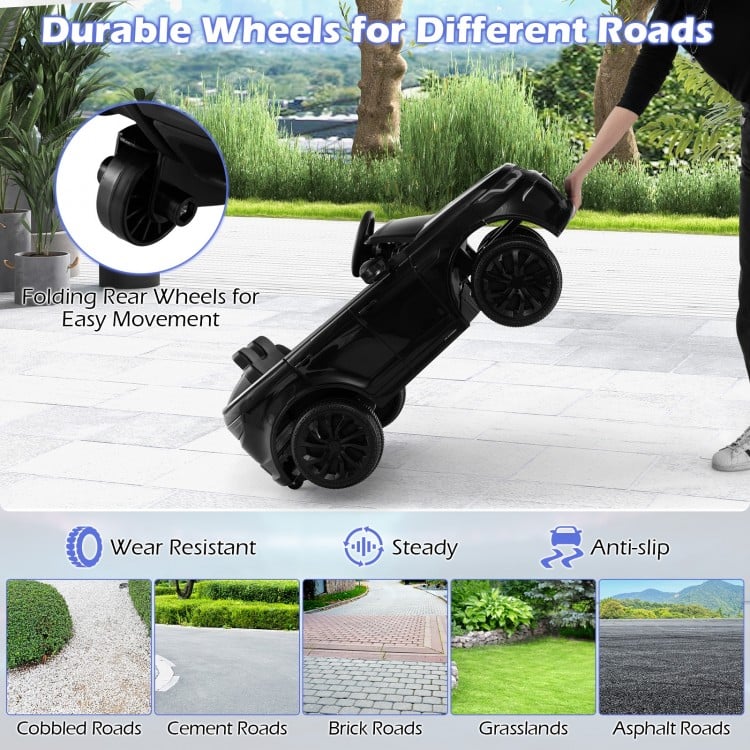 12V Kids Ride On Car with Remote Control Lockable Doors Slow Start System and LED Lights-Black