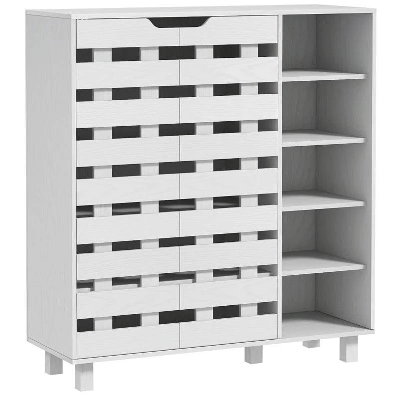 Shoe Cabinet, 21 Pair Shoe Storage Cabinet Organizer with 5-tier Double Door Cupboard and 5-tier Open Shelves, White