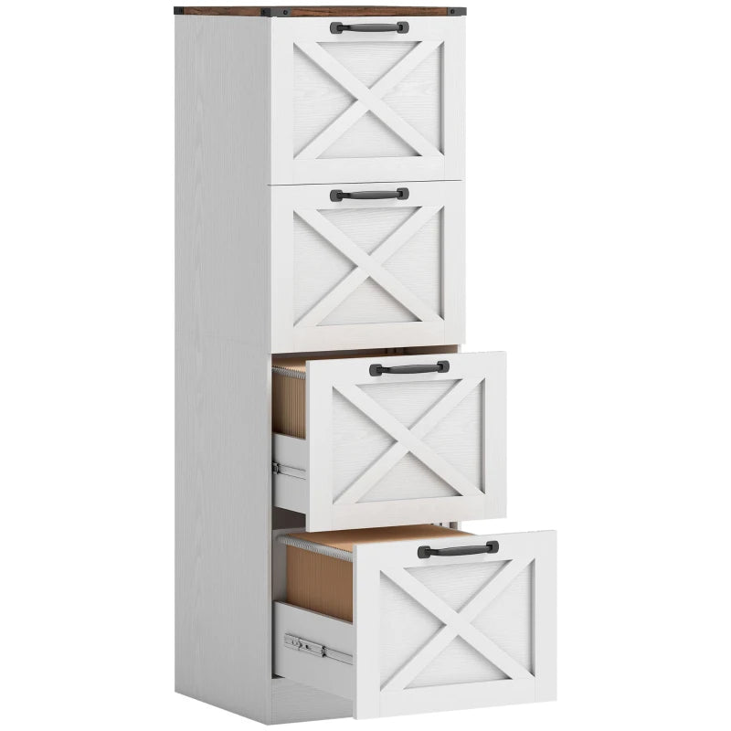4 Drawer File Cabinet with Silent Slides, Vertical Farmhouse Filing Cabinet Fits Letter/A4 Size Home Office, White