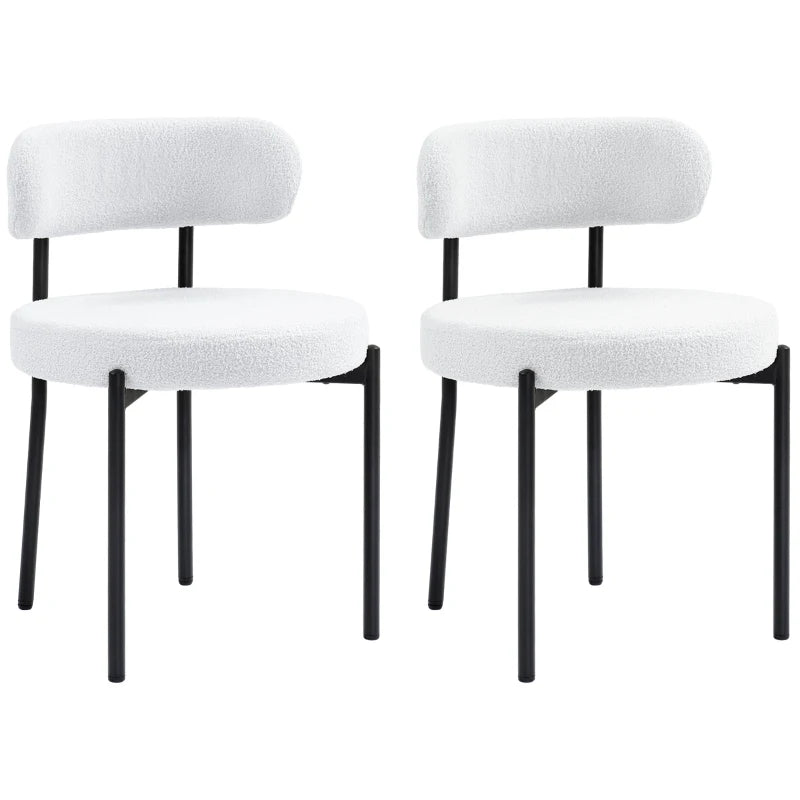 2 Pieces Kitchen Chairs, Modern Dining Chairs w/ Berber Fleece Upholstery and Steel Legs for Living Room, Cream White