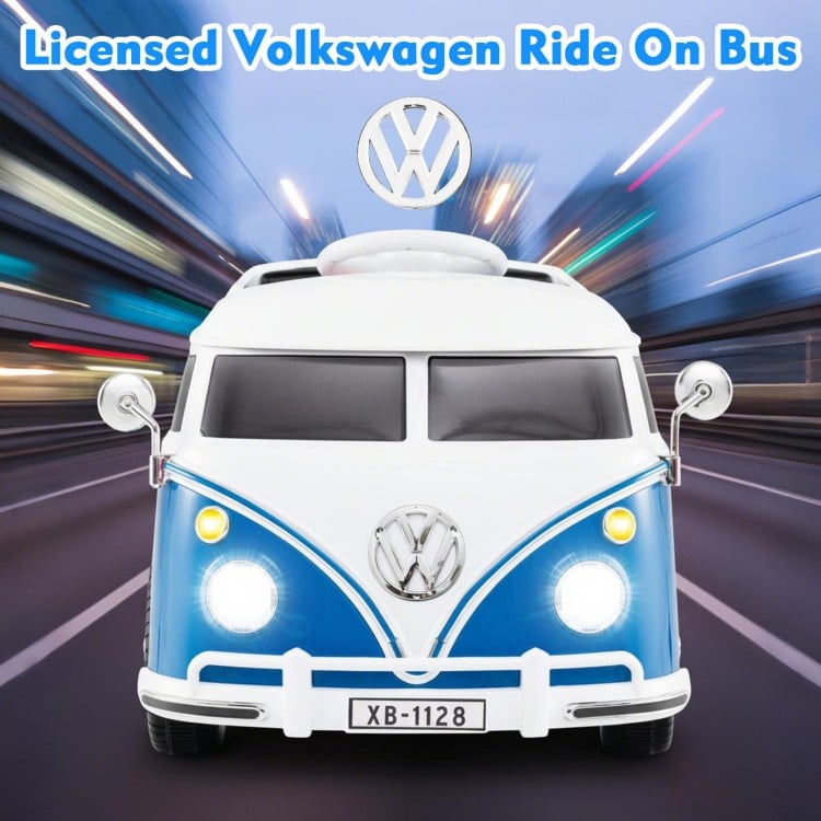 12V Ride On Car Licensed Volkswagen Ride-on Bus with Cup Holder and LED Headlights for 3+ Years Old-Blue
