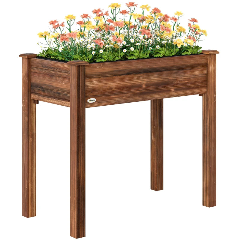 34" x 18" x 30" Wooden Patio Raised Garden Bed Planter, Elevated Planter Box with Legs, Carbonized
