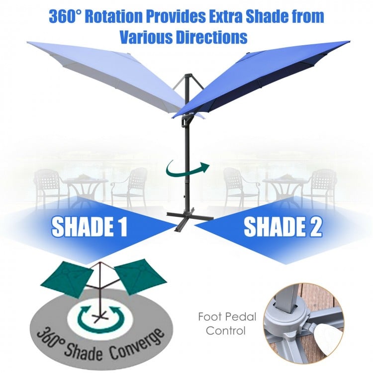 10 x13 Feet Rectangular Cantilever Umbrella with 360° Rotation Function-Navy