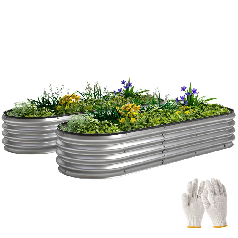 2Pcs Galvanized Raised Garden Bed, 6 x 2 x 1 ft Modular Metal Garden Beds with Rubber Strip Edging, Silver