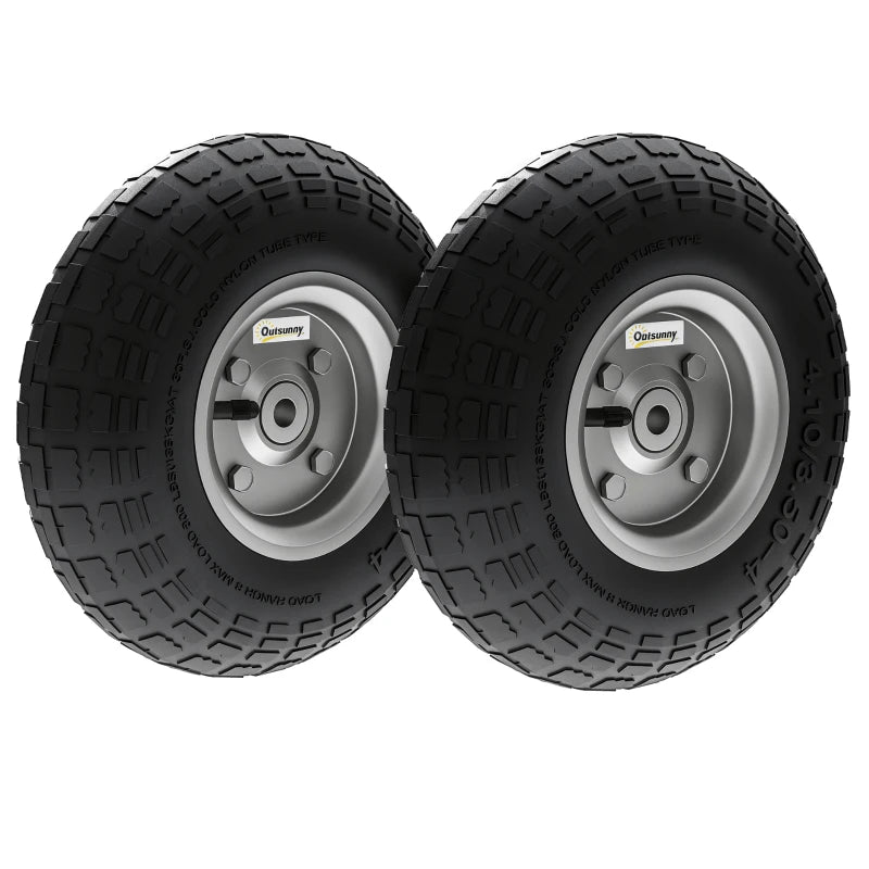 Set of 2 Pneumatic Wheels, 10" Wheelbarrow Wheels Replacement for Barn Carts, Hose Carts, Garden Carts, Black