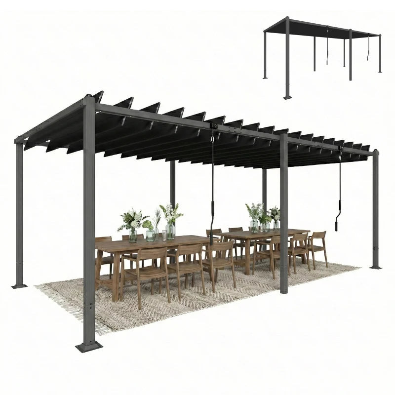 10' x 19' Louvered Pergola with UPF50+ Adjustable Roof and Aluminum Frame, Outdoor Pergola Gazebo, Dark Grey