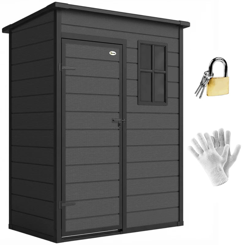 5 x 3FT Garden Shed with Floor, Outdoor Storage Shed with Lockable Door, Window and Vent for Backyard, Patio, Dark Grey