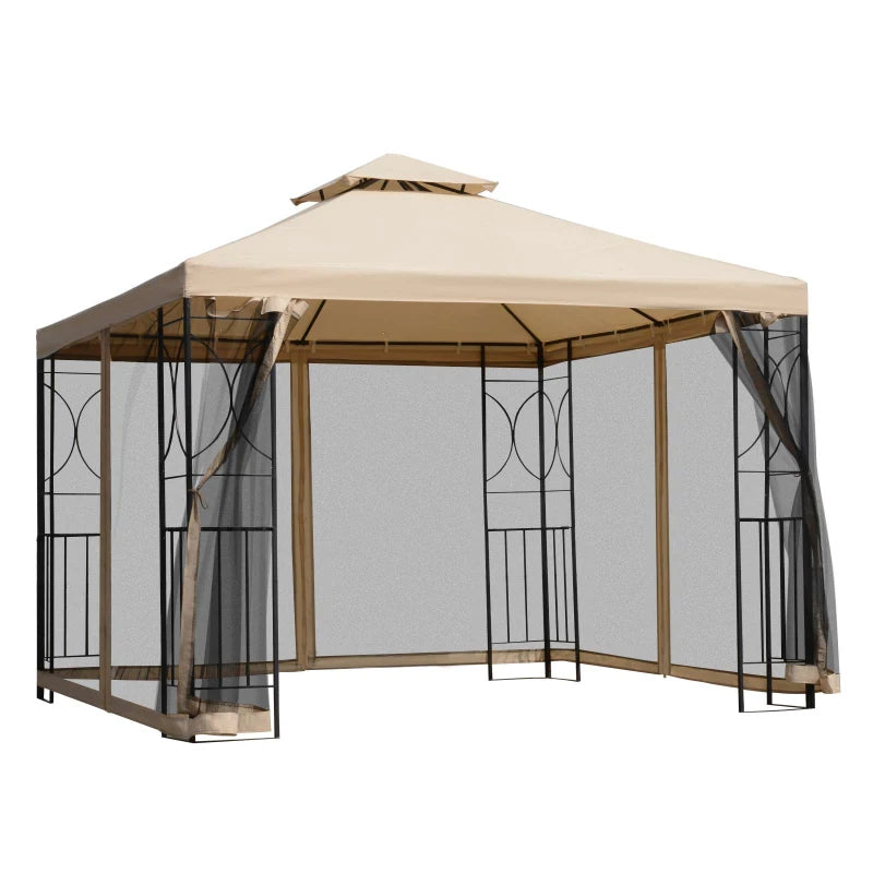 10x10ft Patio Gazebo, Outdoor Double Top Pavilion Canopy, Garden Event Party Tent Shelter, Yard Sun Shade Steel Frame w/ Mosquito Netting and Storage Tray