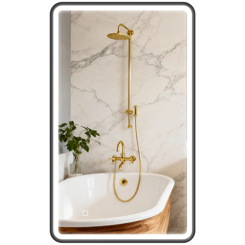 40" x 24" Bath Mirror with LED Lights, Wall Mounted Restroom Mirror, 3 Colours, Dimmable, Horizontal/Vertical, Black