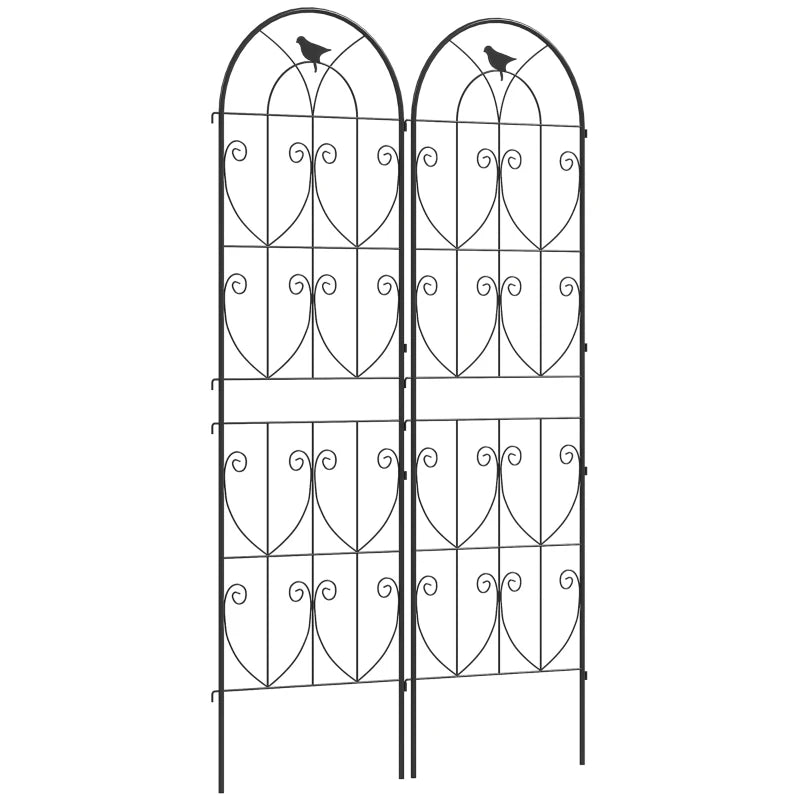 Set of 2 Metal Garden Trellis, Decorative Trellis Panels, Bird Design, 19.7" W x 70.9" H, Black