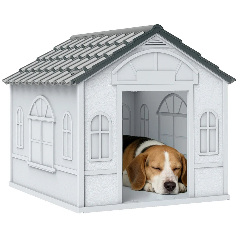 26" Plastic Dog House Outdoor with Air Vents, for Small Medium Dogs, Grey