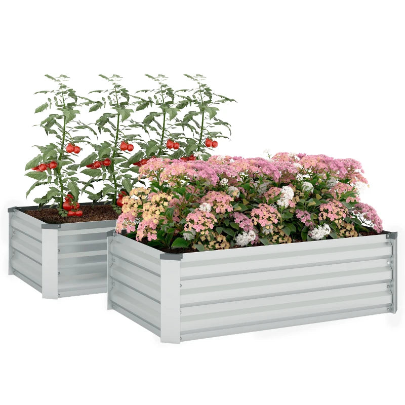 Set of 2 Galvanized Raised Beds for Garden, Outdoor Planter Box for Flowers, Herbs and Vegetables, Grey