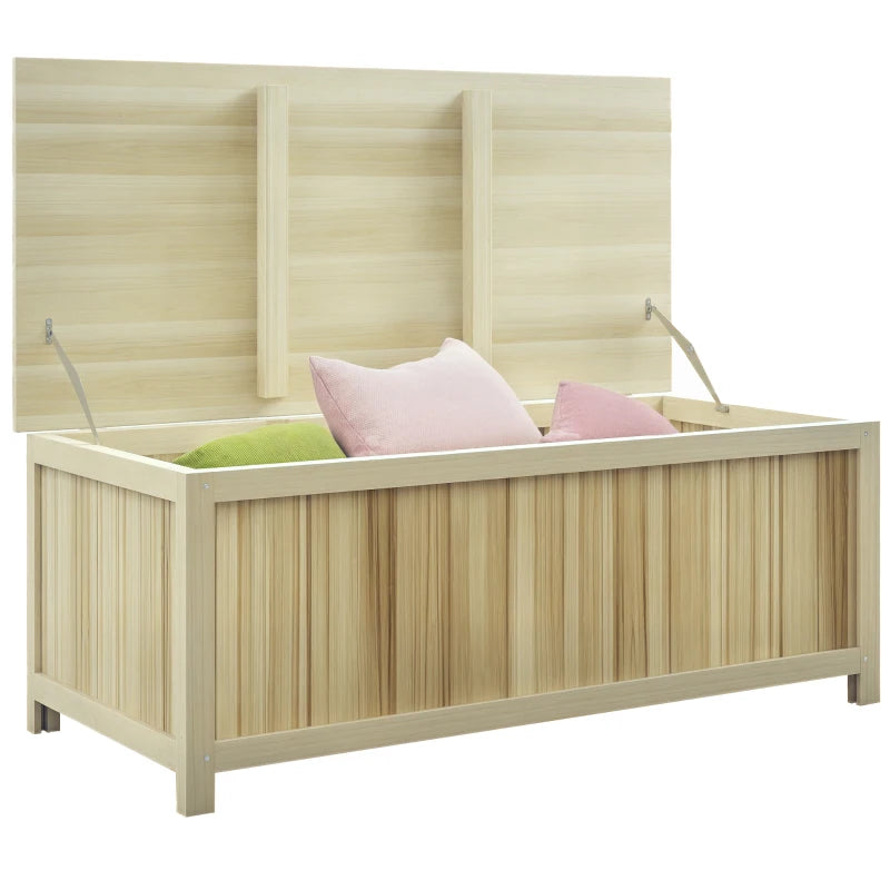 45 Gallon Wooden Storage Box patio Deck Box Bench, Garden Backyard Outdoor Storage Container, Natural